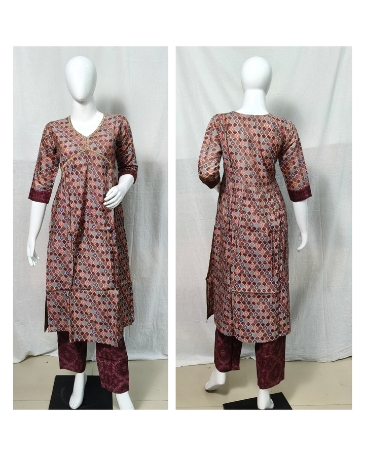Onion Pink Geometric Printed Modal Chanderi Kurti