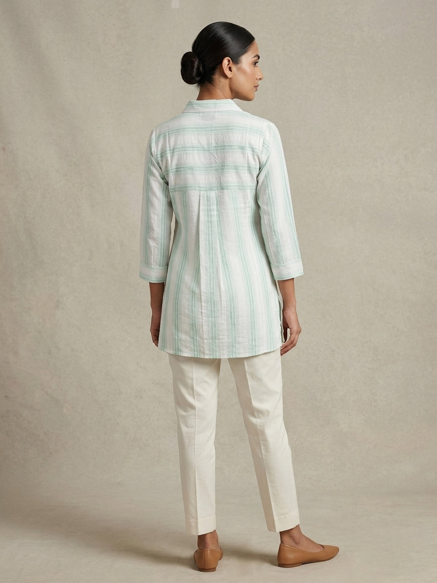 Mint Sage Striped Linen Tunic.