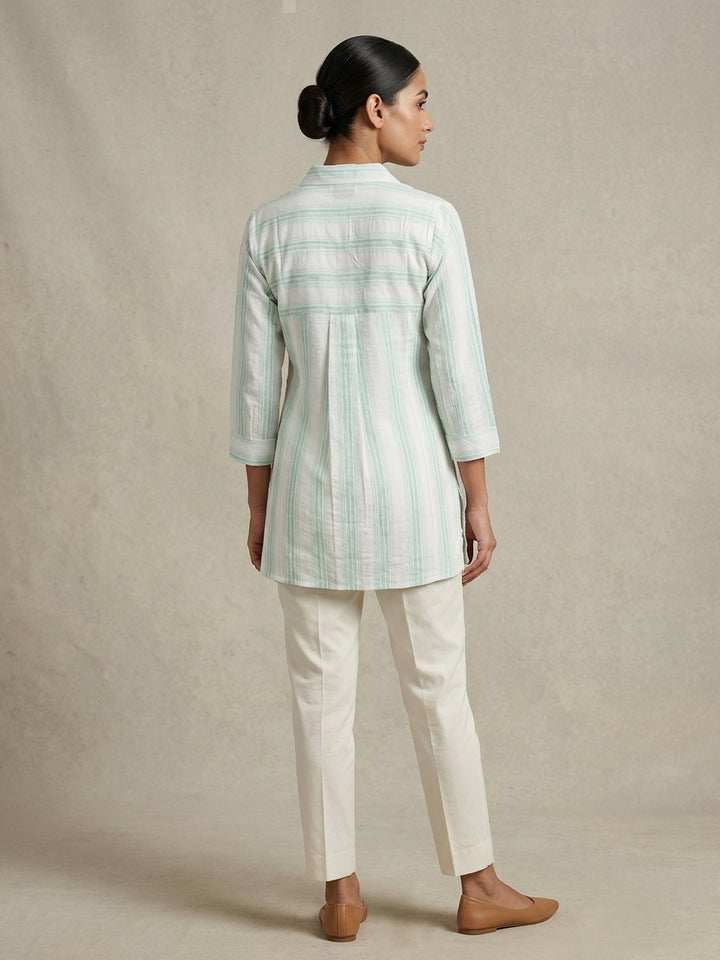 Mint Sage Striped Linen Tunic.