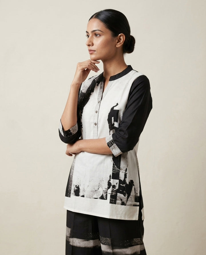Monochromatic Abstract Print Cotton Co-Ord Set