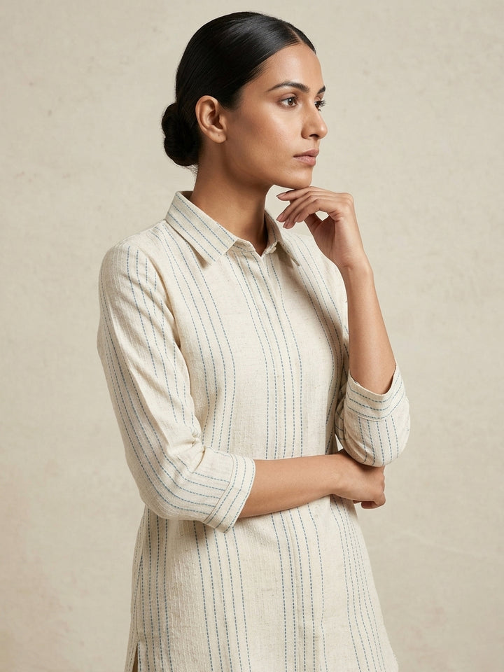 Oatmeal Pin-Stripe Linen Tunic.