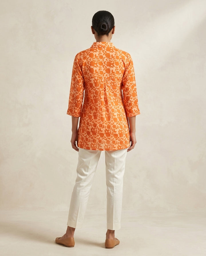 Sunset Orange Floral Damask Tunic Set