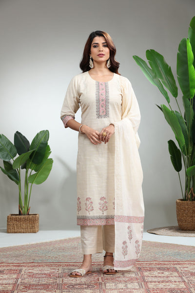 OFF WHITE 3 PIECE SUIT SET WITH DUPATTA,GO-748