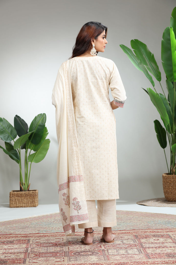 OFF WHITE 3 PIECE SUIT SET WITH DUPATTA,GO-748