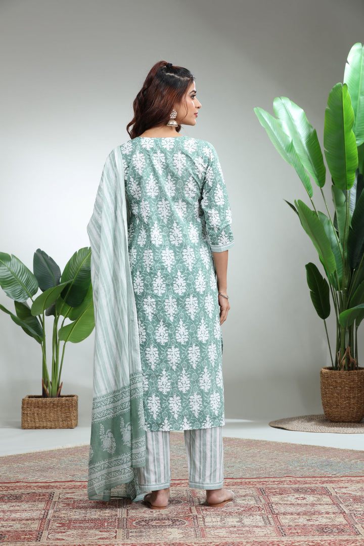GREEN 3 PIECE SUIT SET WITH DUPATTA,GO-749
