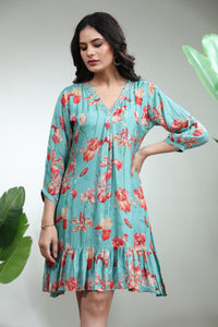 Aqua Bloom Floral Flared Short Kurti 2