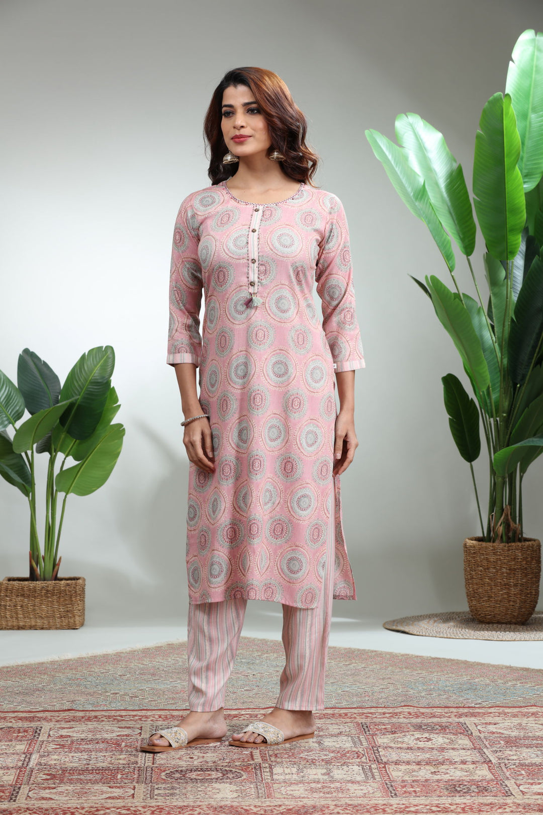 Onion Pink Kurti With Pant,GO-751