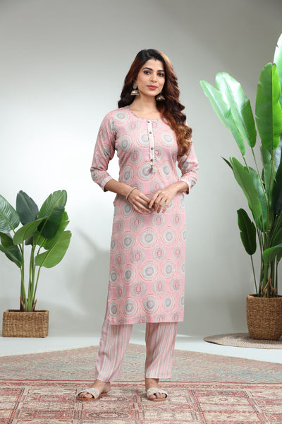 Onion Pink Kurti With Pant,GO-751