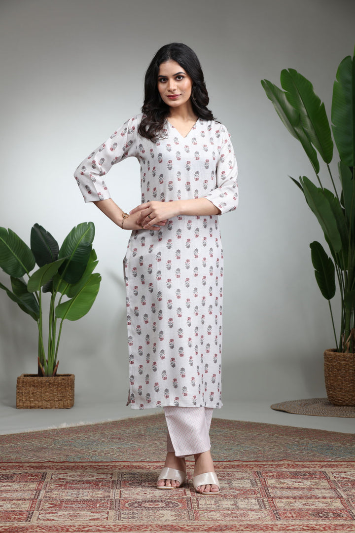 Off White Kurti With Pant,GO-754