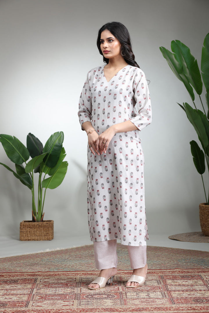 Off White Kurti With Pant,GO-754