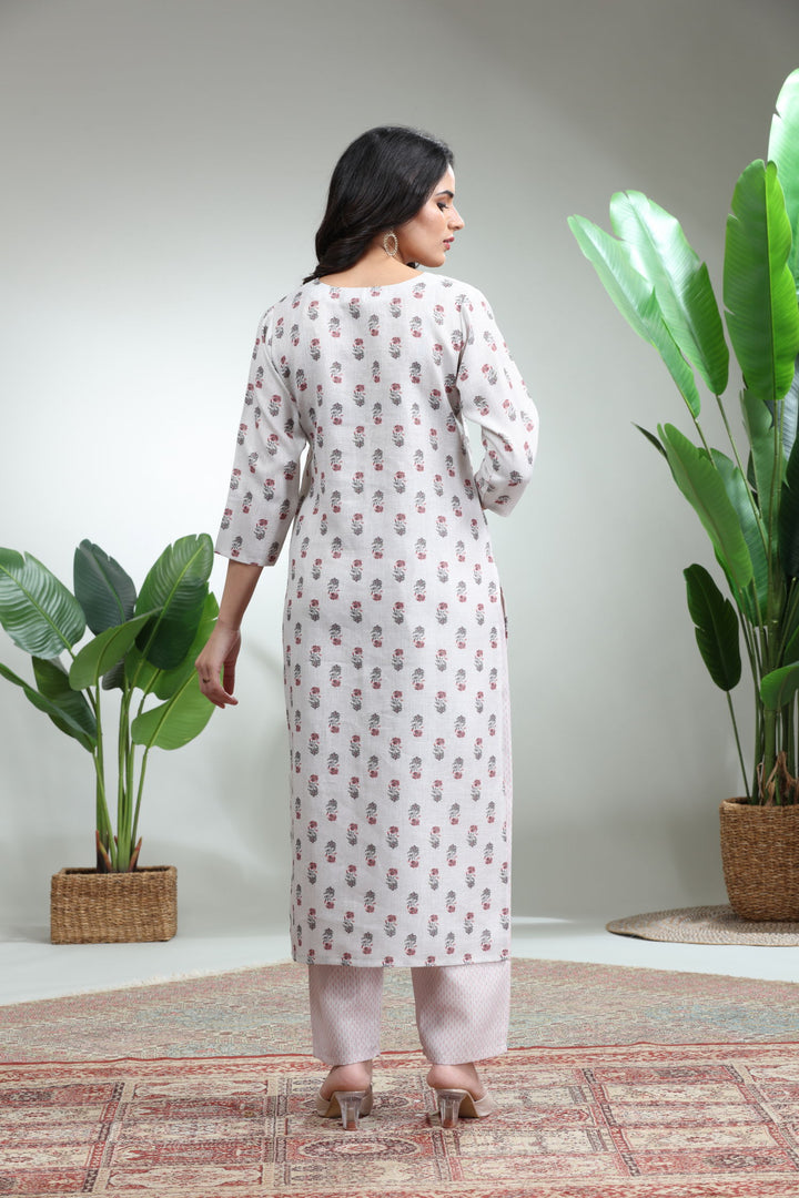 Off White Kurti With Pant,GO-754