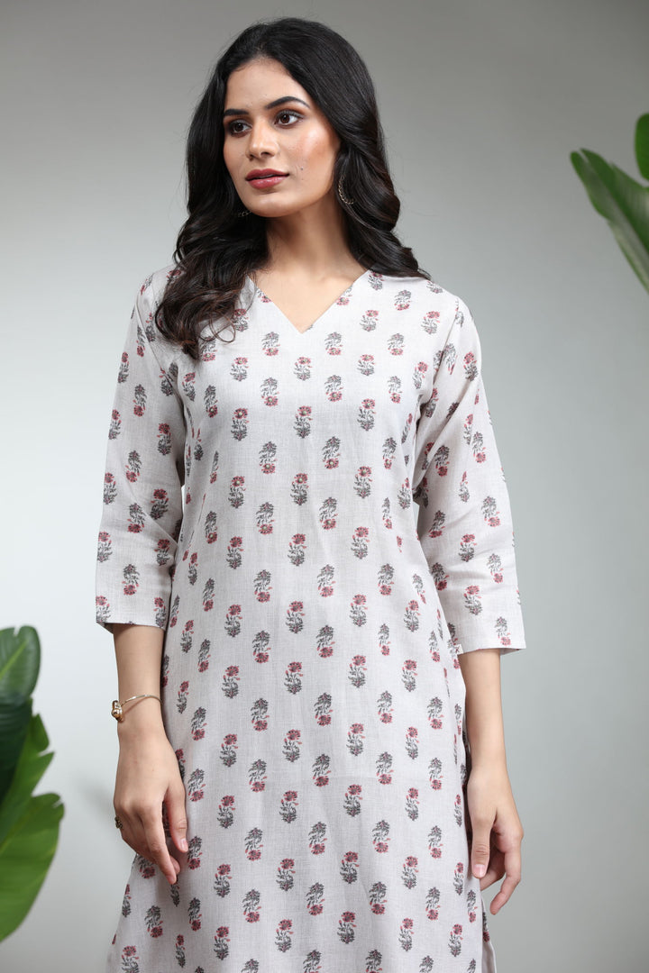 Off White Kurti With Pant,GO-754