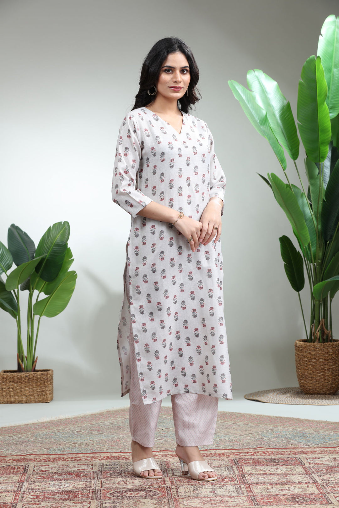 Off White Kurti With Pant,GO-754
