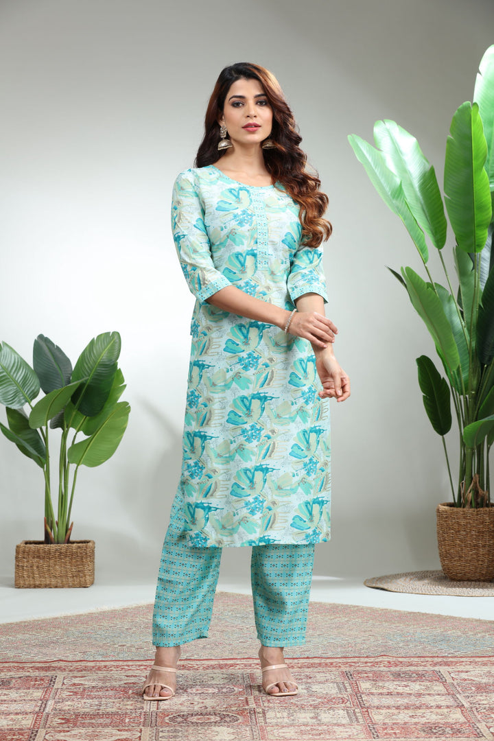 Blue Kurti With Pant,GO-757