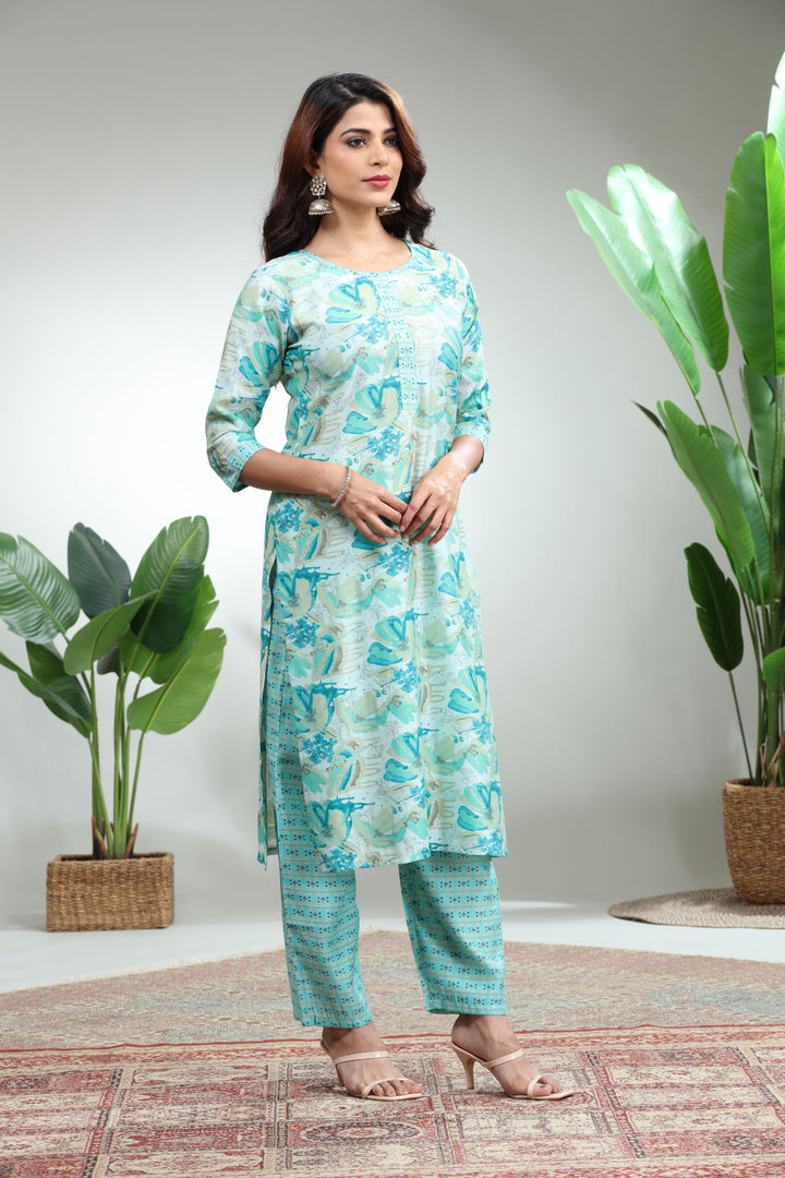 Blue Kurti With Pant,GO-757