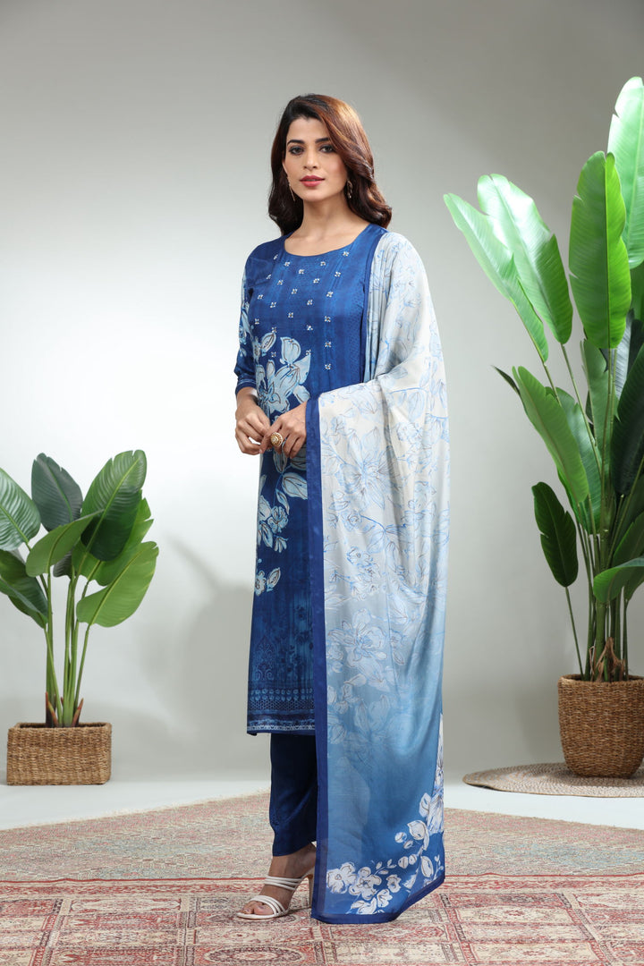 BLUE 3 PIECE SUIT SET WITH DUPATTA,GO-760