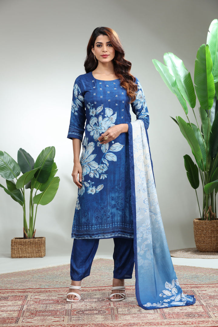 BLUE 3 PIECE SUIT SET WITH DUPATTA,GO-760