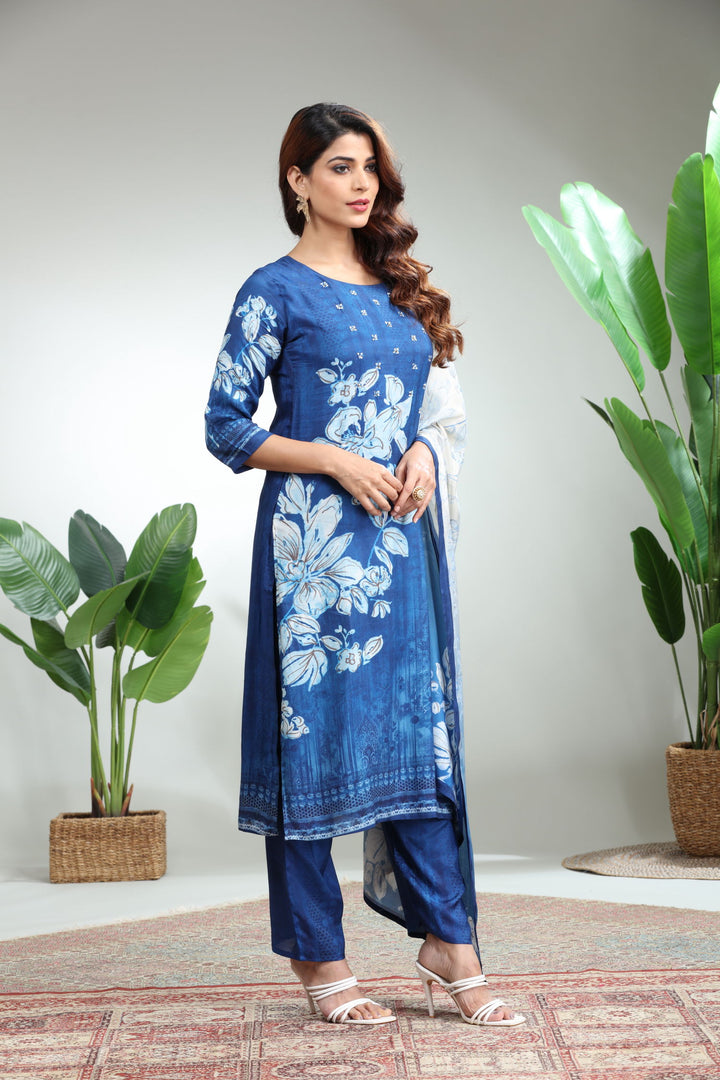 BLUE 3 PIECE SUIT SET WITH DUPATTA,GO-760