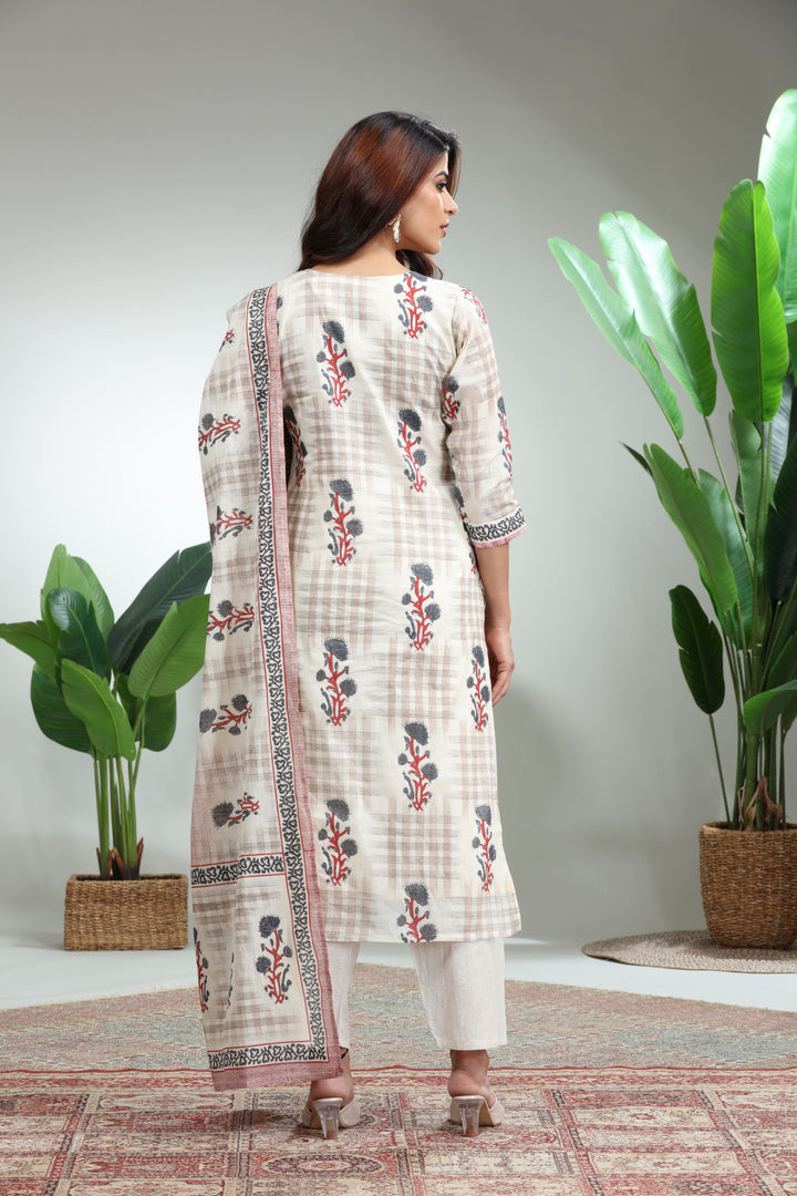 CREAM 3 PIECE SUIT SET WITH DUPATTA,GO-763