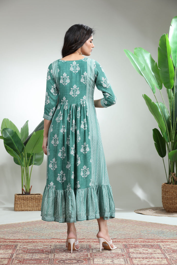 sample dresses Green Printed Flare Dress