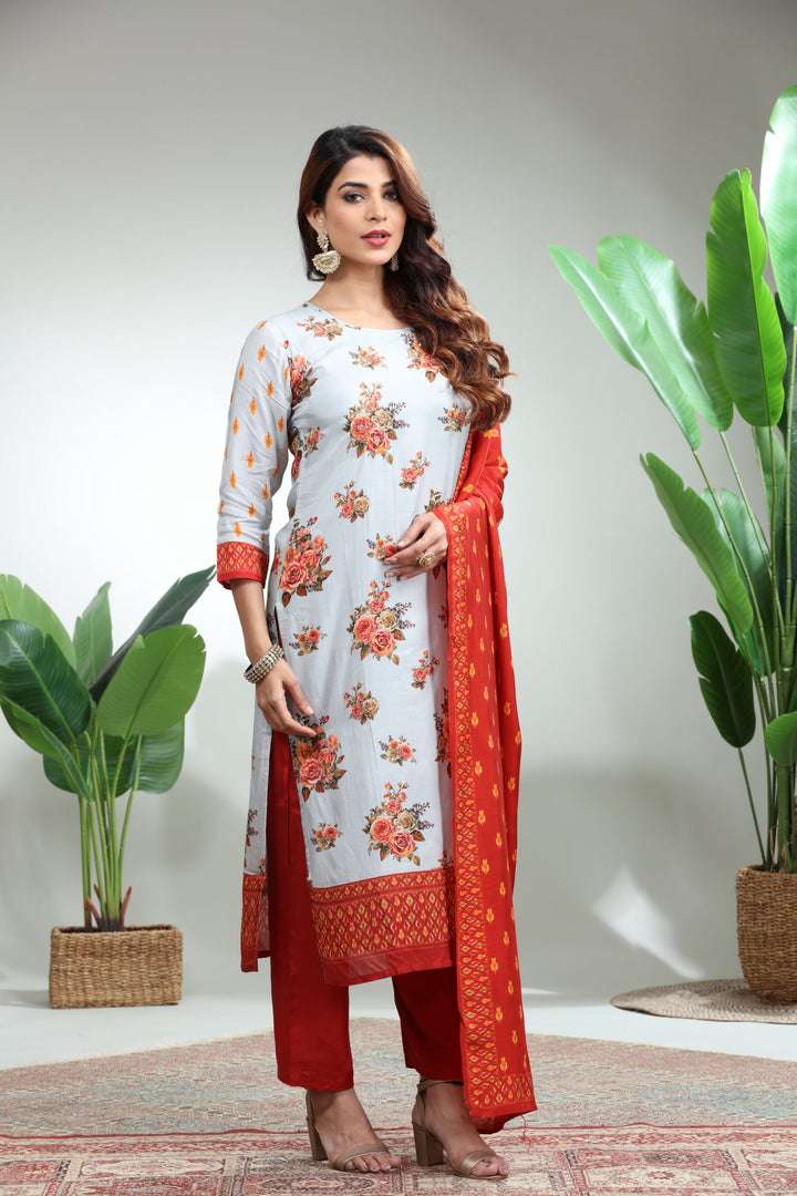 GREY 3 PIECE SUIT SET WITH DUPATTA,GO-770