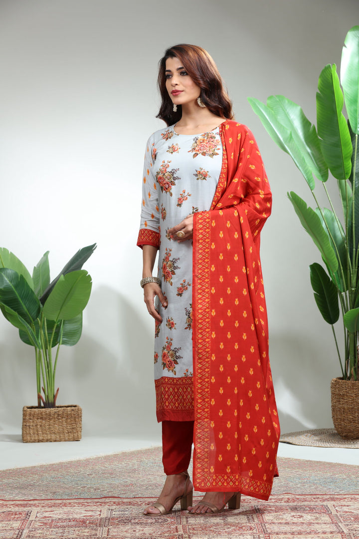 GREY 3 PIECE SUIT SET WITH DUPATTA,GO-770