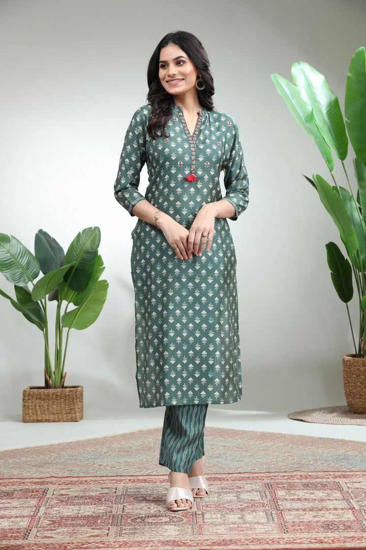 Green Kurti With Pant,GO-772