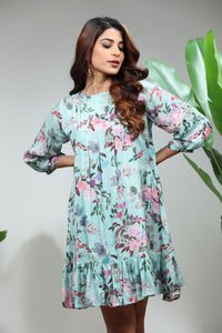 Aqua Bloom Printed Flared Short Kurti 2