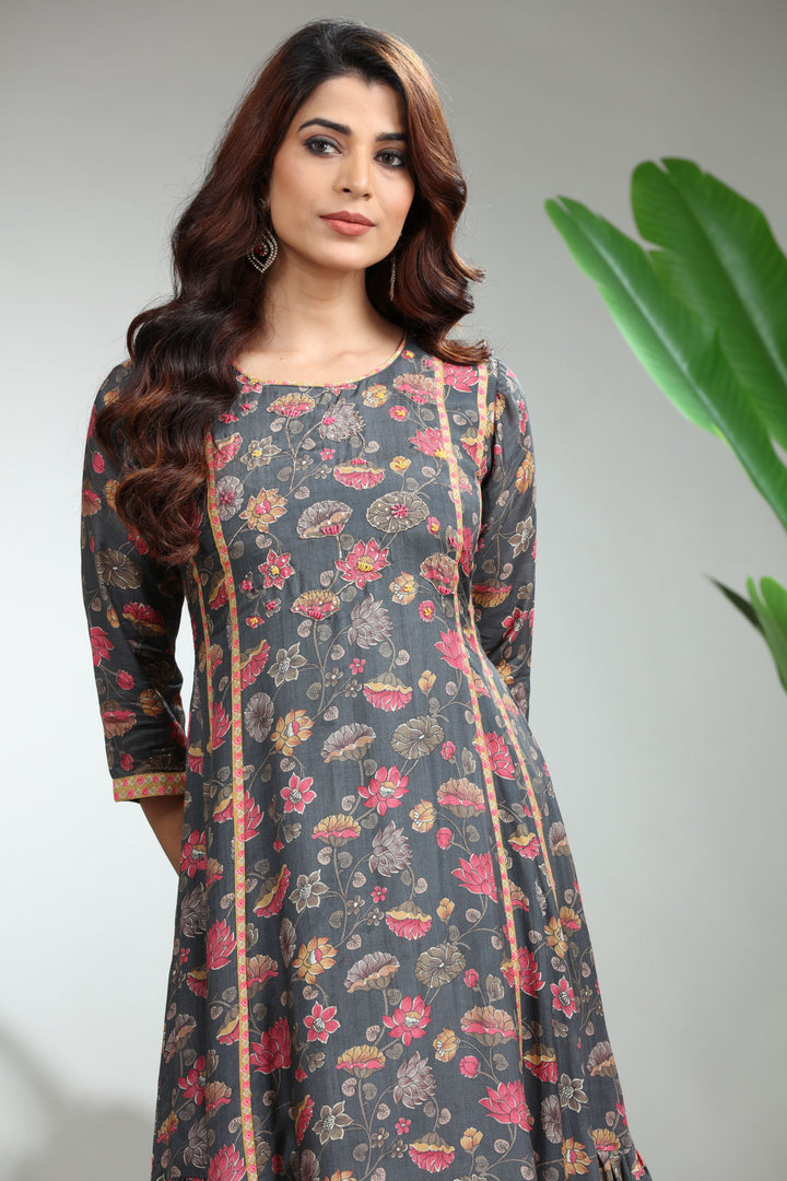Red Printed Straight Kurti,GO-820