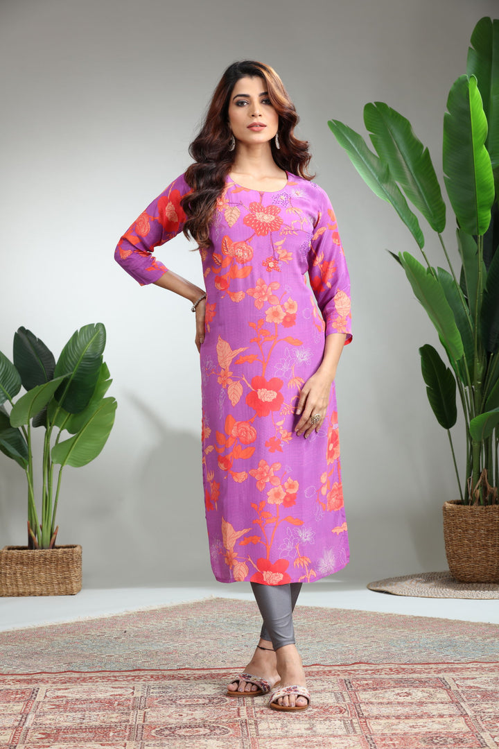 Green Printed Straight Kurti,GO-825
