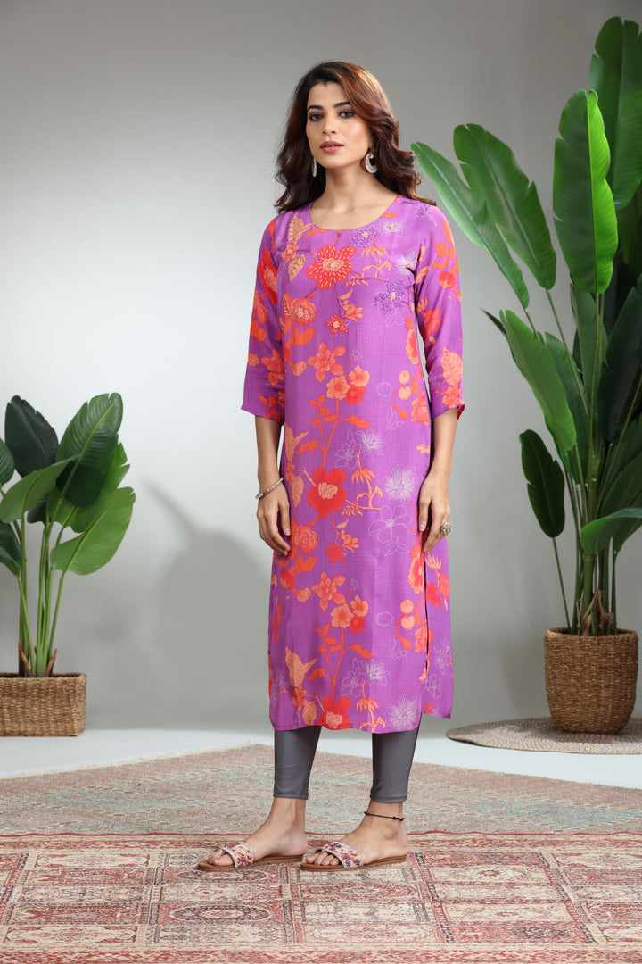 Green Printed Straight Kurti,GO-825