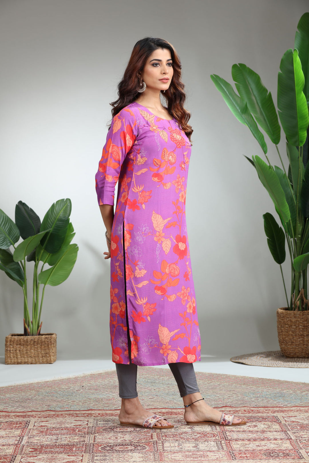 Green Printed Straight Kurti,GO-825