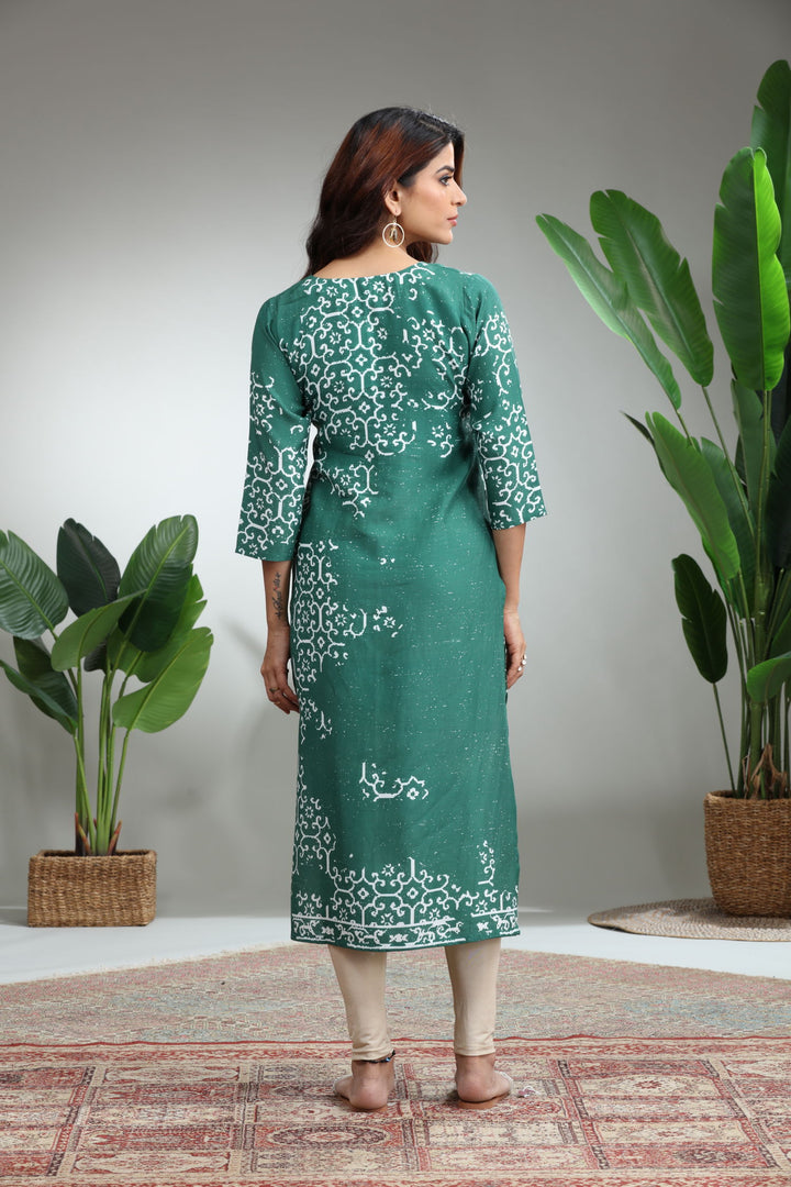 SAMPLE KURTI Green Printed Straight Kurti
