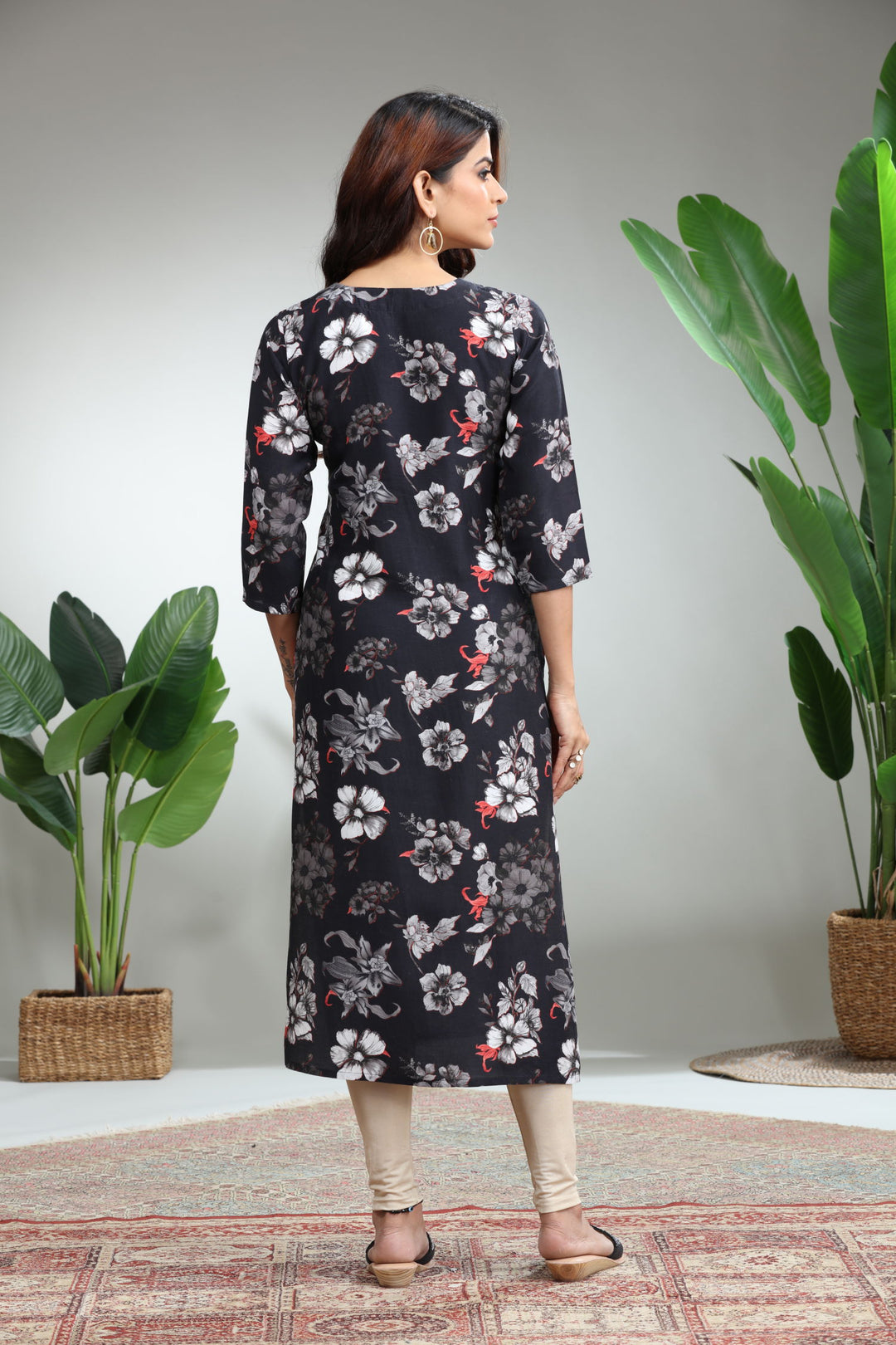 Black Printed Straight Kurti,GO-830