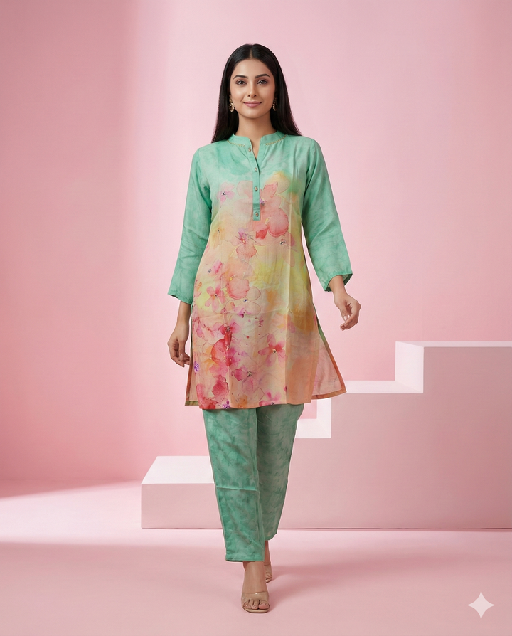 Off White Geometric Printed Flex Linen Kurti