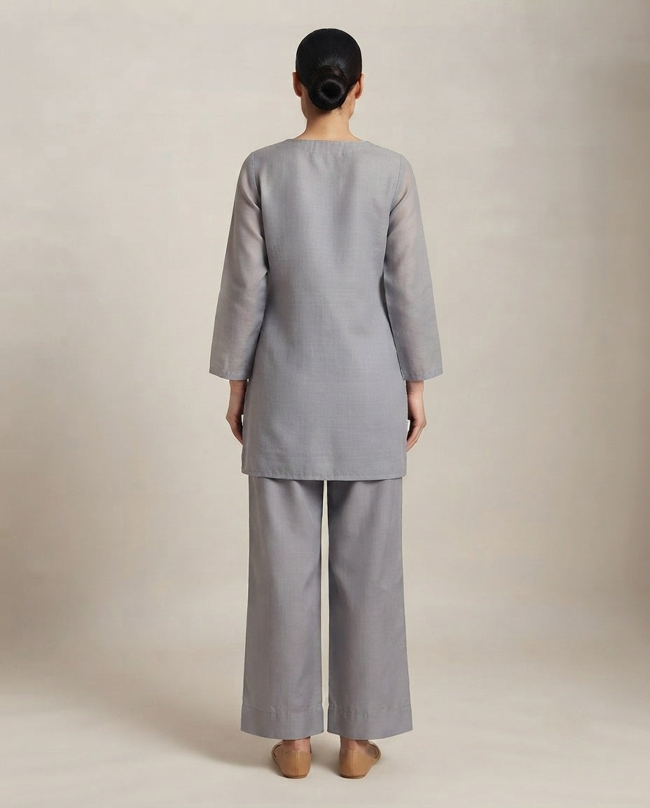 Steel Grey "Urban Chic" Embroidered Cotton Kurta Pant Set
