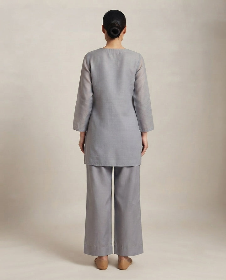 Steel Grey "Urban Chic" Embroidered Cotton Kurta Pant Set