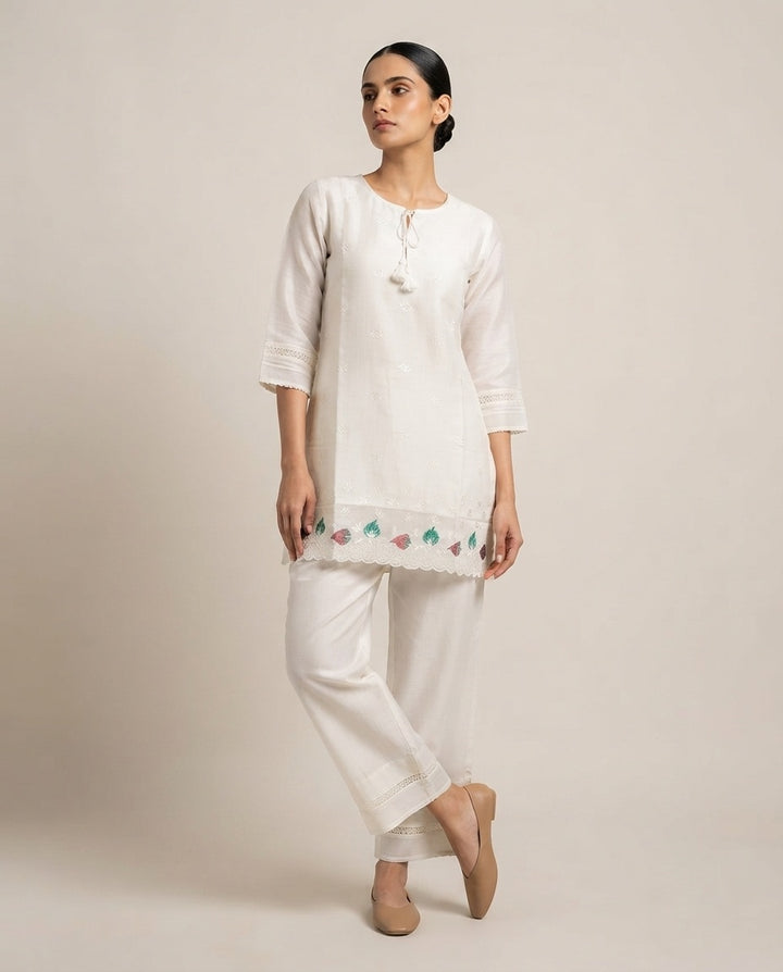 Off-White "Ivory Blossom" Embroidered Kurta Pant Set