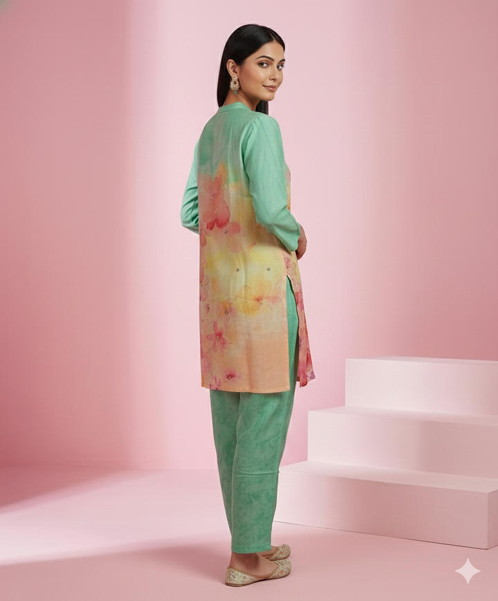 Off White Geometric Printed Flex Linen Kurti