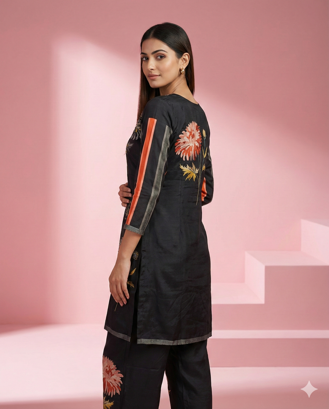 Black Floral Printed Muslin Tunic Co-ord Set