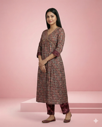 Onion Pink Geometric Printed Modal Chanderi Kurti 3