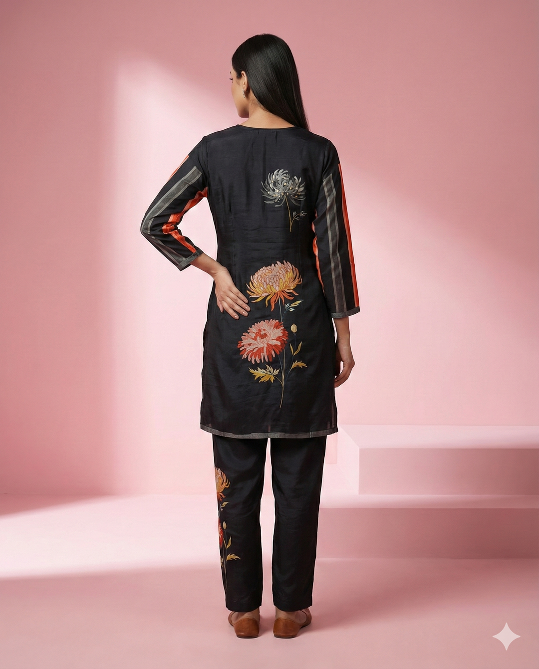 Black Floral Printed Muslin Tunic Co-ord Set