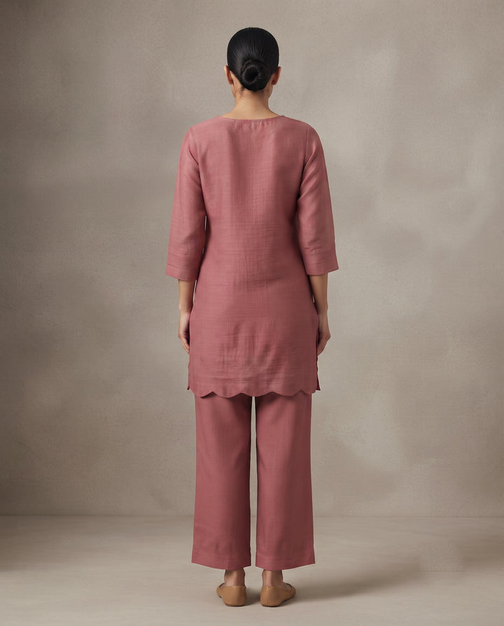 Dusty Rose "Circle Elegance" Embroidered Cotton Kurta Pant Set