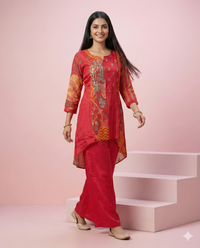 Rani Pink Abstract Printed Chinnon 2-Piece Cord set 1