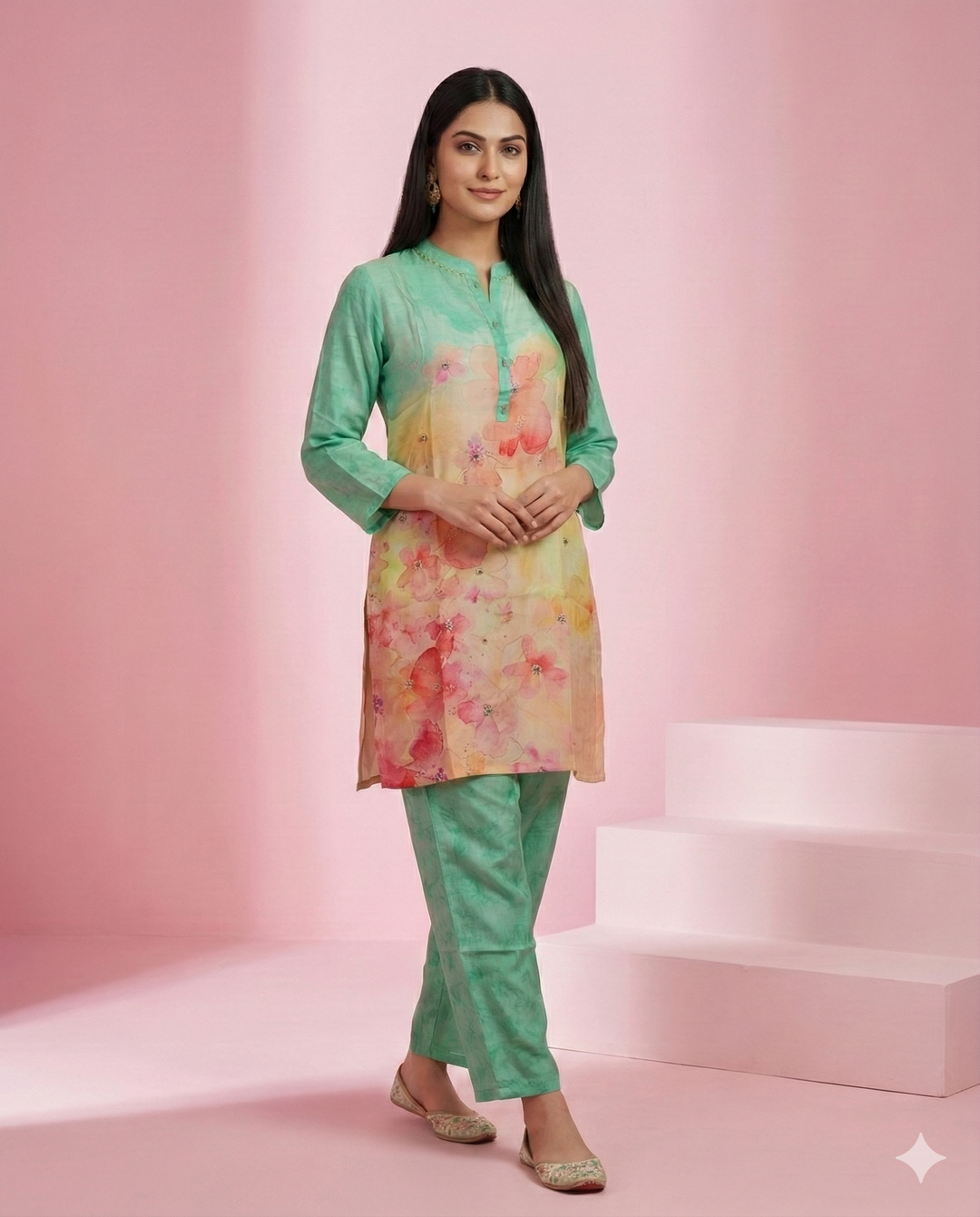 Off White Geometric Printed Flex Linen Kurti