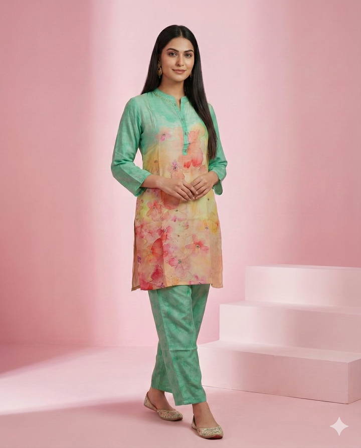 Off White Geometric Printed Flex Linen Kurti