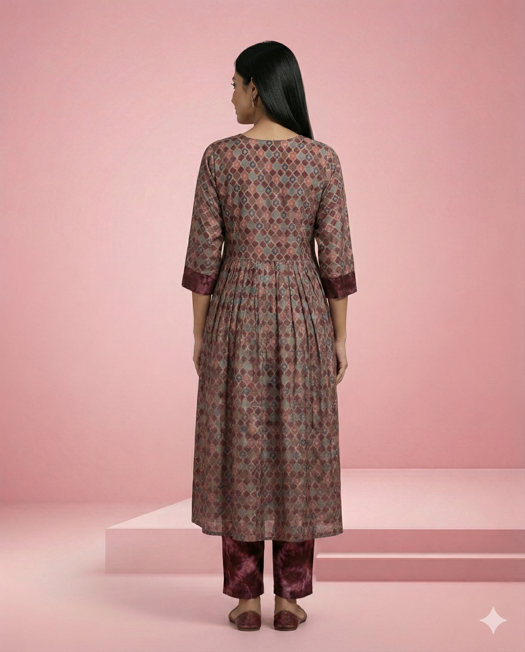 Onion Pink Geometric Printed Modal Chanderi Kurti