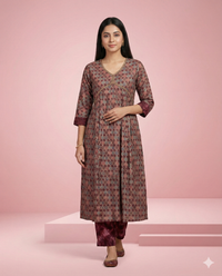 Onion Pink Geometric Printed Modal Chanderi Kurti 1