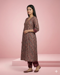 Onion Pink Geometric Printed Modal Chanderi Kurti 4