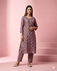 Purple & White Floral Printed Viscose Blend Kurti 1